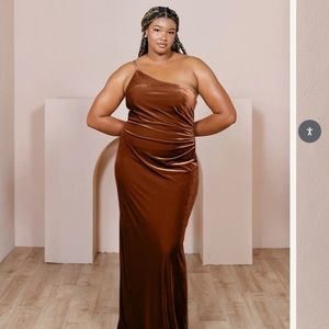 Revelry Jade velvet dress in rust 621.